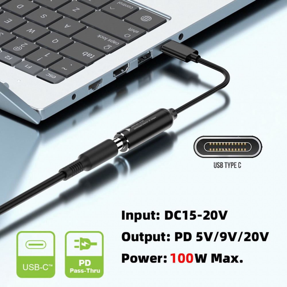 DC Jack 4.0X1.3mm Input to USB-C Type-C Power 100W Charge Cable for Laptop Phone PD9V 5V 20V