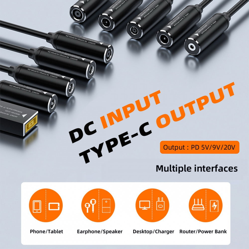 DC Jack 4.5X3.0mm Input to USB-C Type-C Power 140W Charge Cable for Laptop Phone PD9V 5V 20V7A