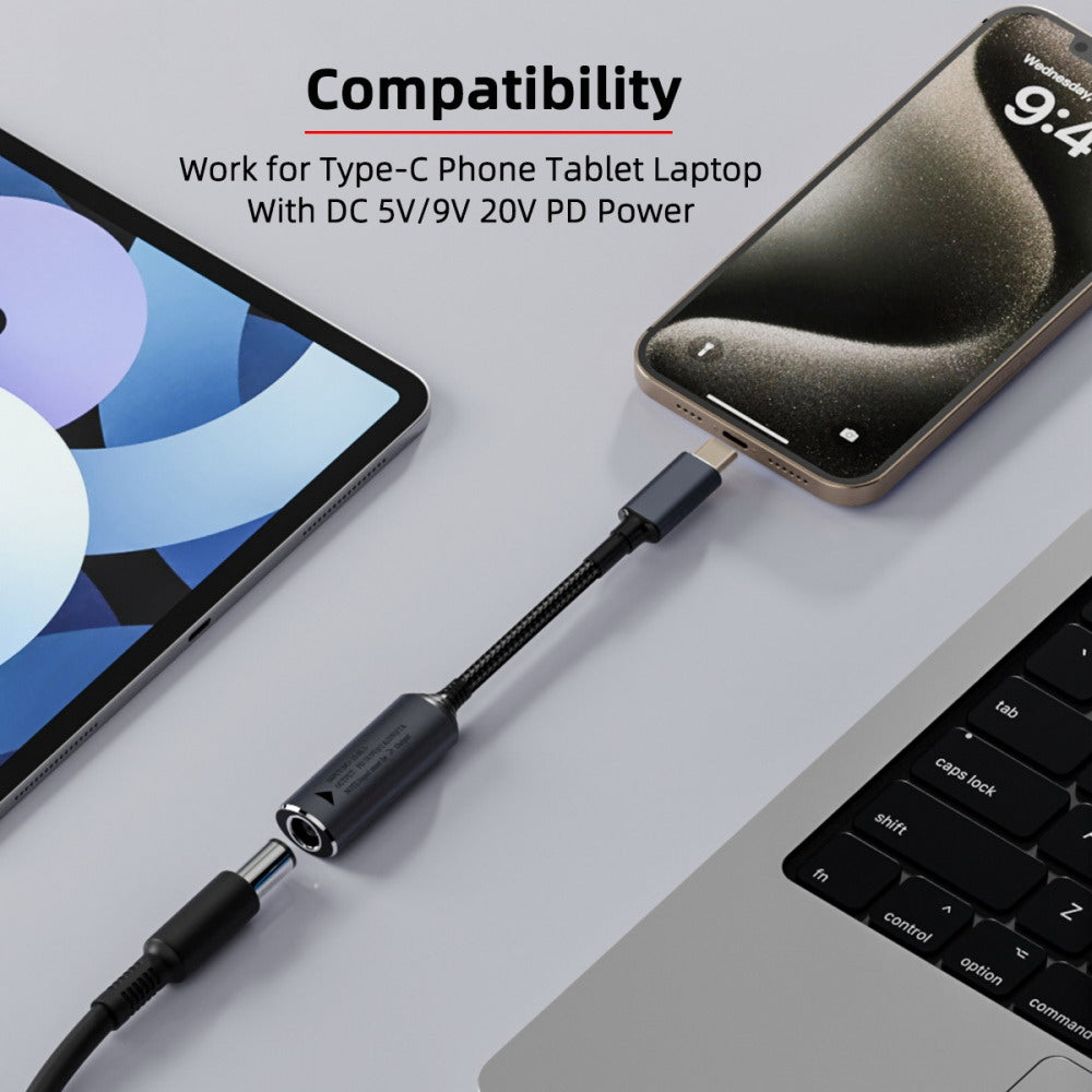 DC Jack 5.5X2.5mm Input to USB-C Type-C Power 140W Charge Cable for Laptop Phone PD9V 5V 20V7A