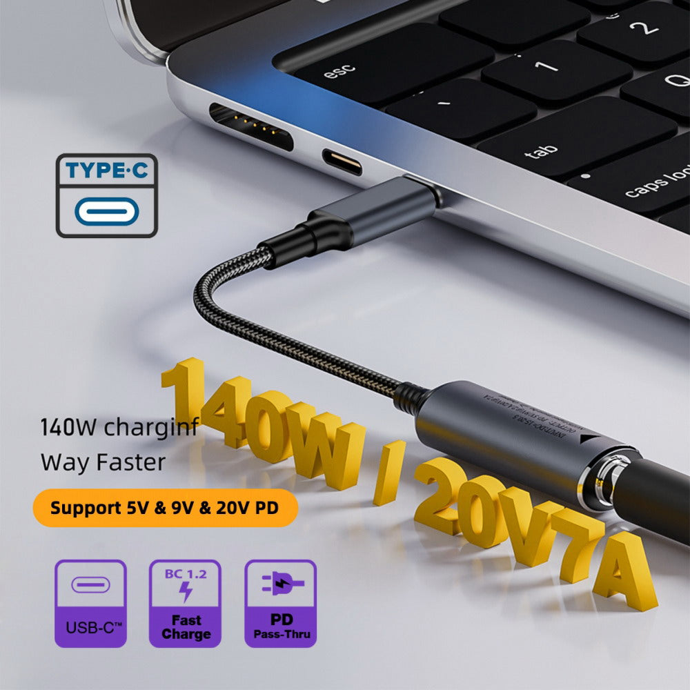 DC Jack 5.5X2.5mm Input to USB-C Type-C Power 140W Charge Cable for Laptop Phone PD9V 5V 20V7A