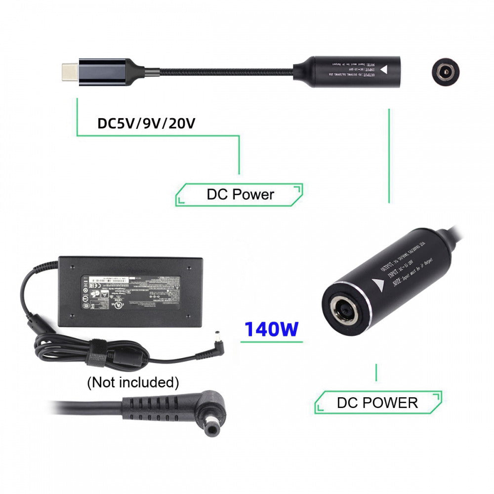 DC Jack 7.4x5.0mm Input to USB-C Type-C Power 140W Charge Cable for Laptop Phone PD9V 5V 20V7A