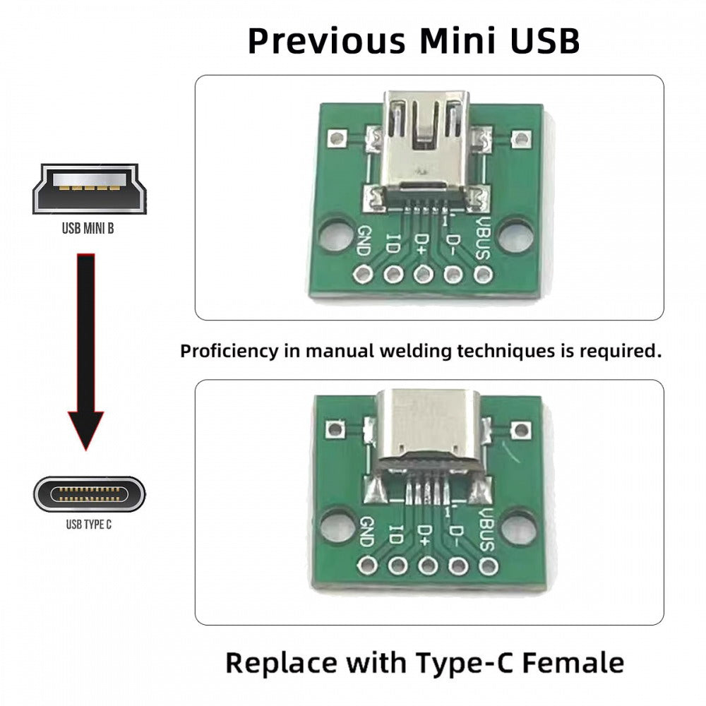 5pcs/lot DIY Solder Type-C Female Socket Connector Replace for Mini-USB 5Pin Female SMT Type DC 5V Power