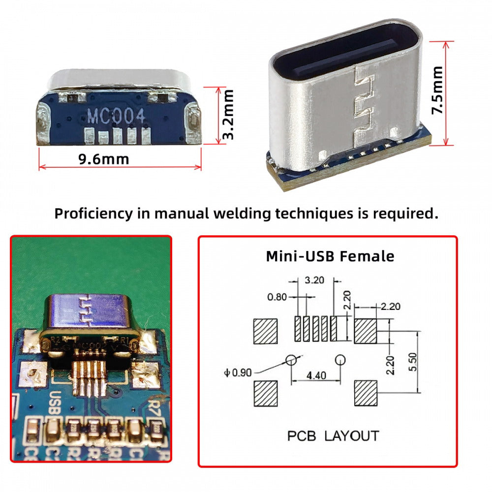 5pcs/lot DIY Solder Type-C Female Socket Connector Replace for Mini-USB 5Pin Female SMT Type DC 5V Power