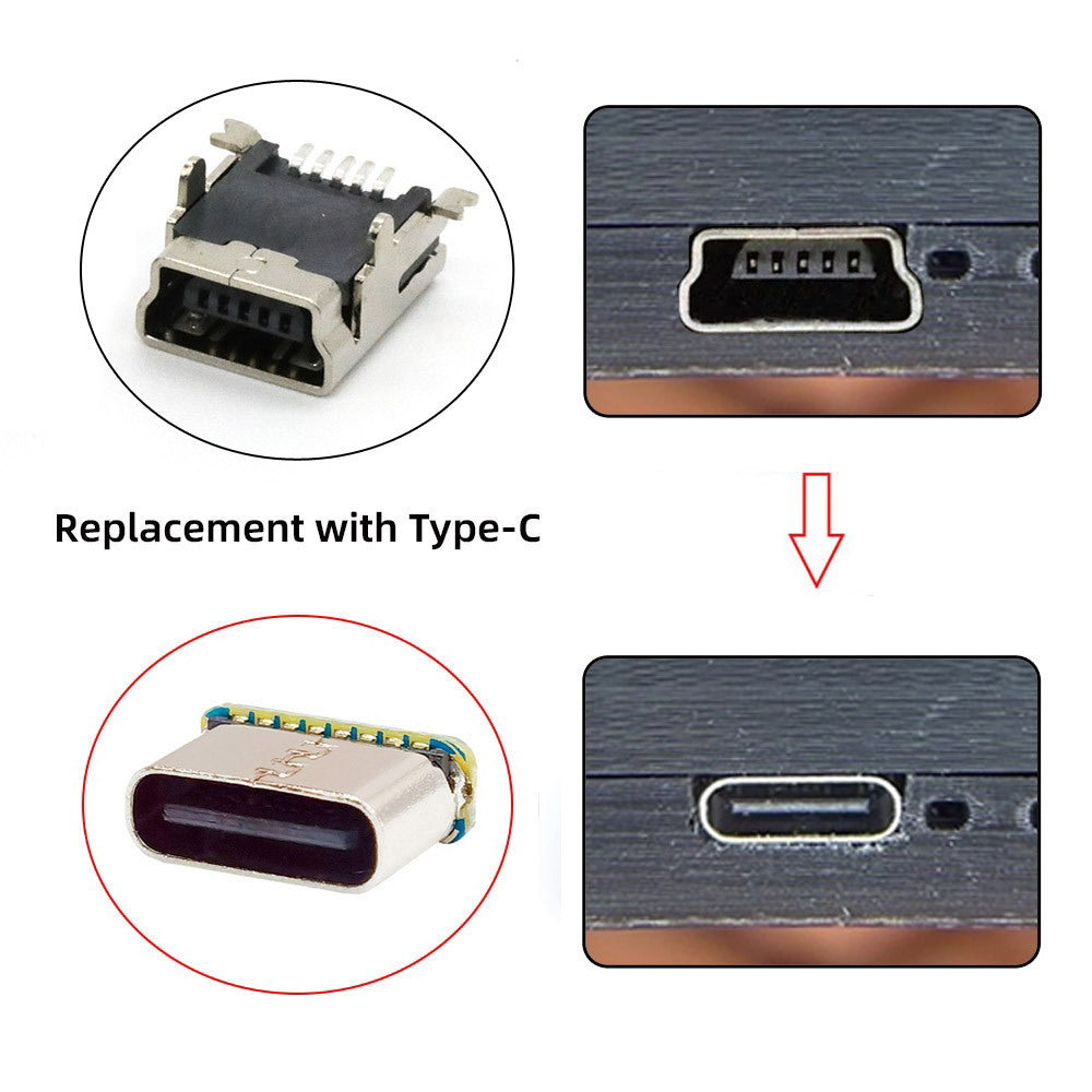 5pcs/lot DIY Solder Type-C Female Socket Connector Replace for Mini-USB 5Pin Female SMT Type DC 5V Power