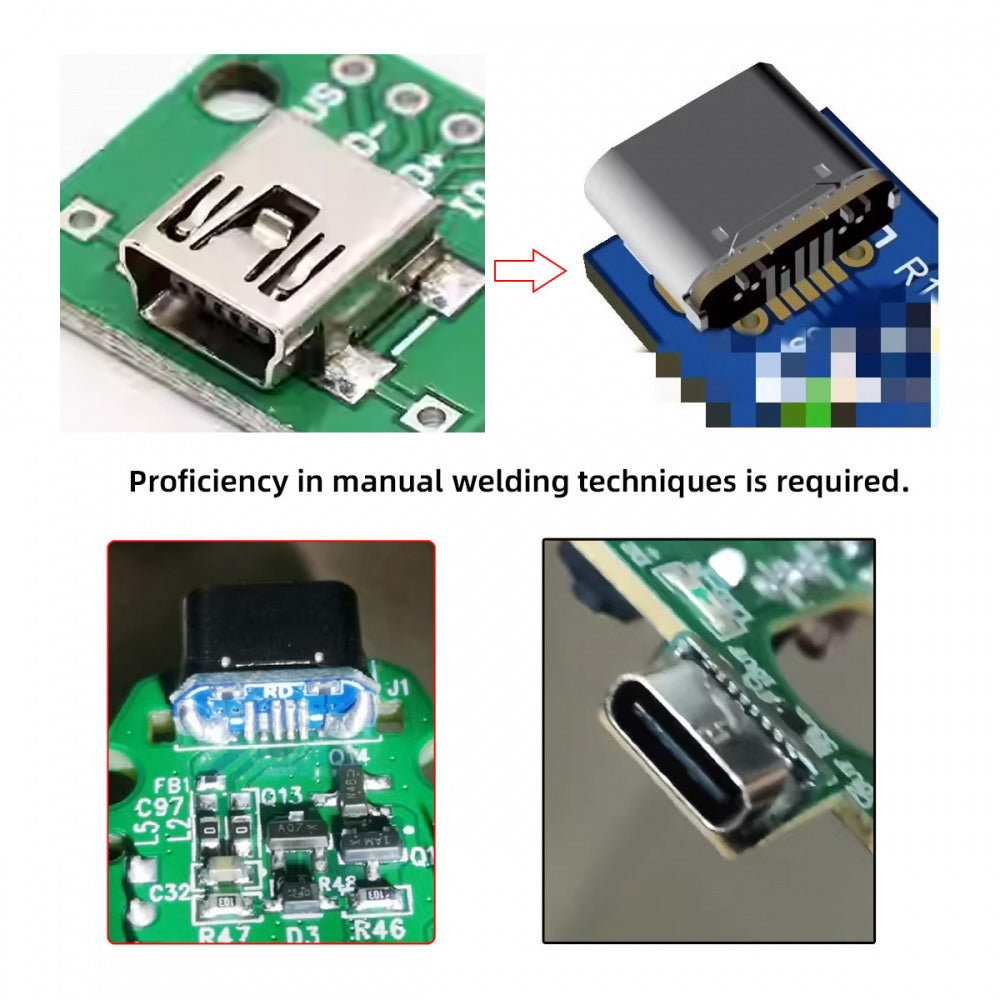 5pcs/lot DIY Solder Type-C Female Socket Connector Replace for Mini-USB 5Pin Female SMT Type DC 5V Power