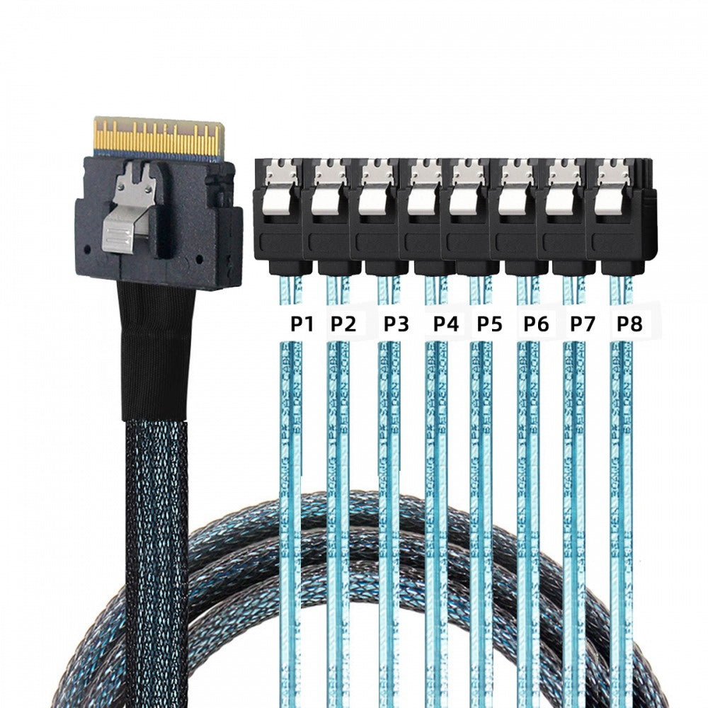 Slimline SAS 4.0 SFF-8654 8i 74pin Host Raid to 8 SATA 7pin Target Hard Disk Fanout Raid Cable 1-to-8 Splitter