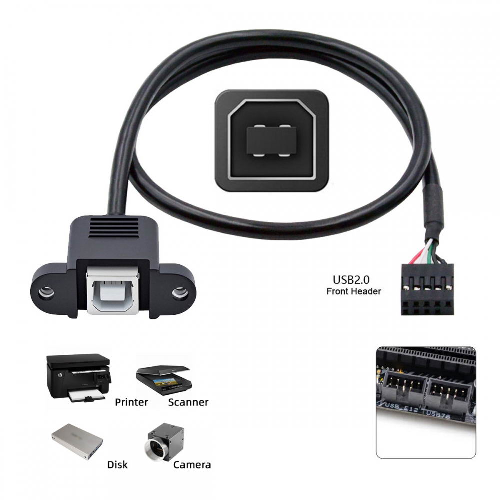 USB 2.0 Motherboard 9pin 10pin Header to Standard Type-B Female Extension cable with Nuts for Panel Mount