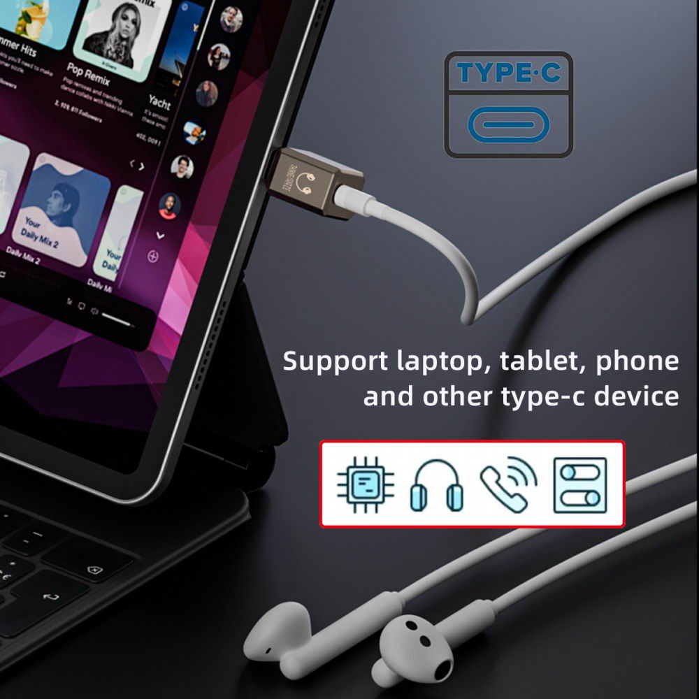Type C USB-C to DAC 3.5mm HiFi Audio AUX & MIC Sound Card 384kHz 32bit Adapter KT02H20 Compatible OMTP CTIA with Laptop Tablet Phone