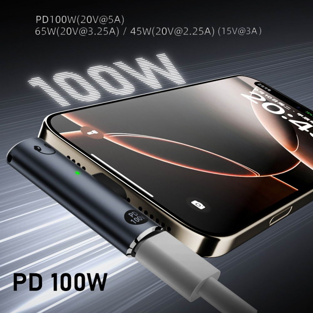 USB-C Type-C to 3.5mm Audio DAC AUX Music 16bit 48kHz & 100W PD Power Adapter for Laptop Tablet Phone
