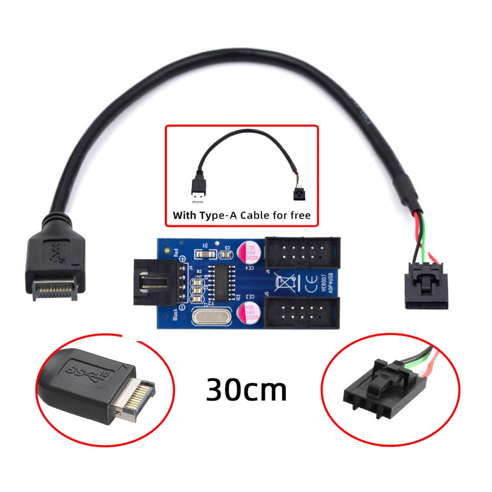 USB 3.1 Front Panel Header Type-E to 4pin IDC Housing USB Type-A Male 1 to 2 Female Motherboard 9pin Header HUB Adapter Port Multiplier