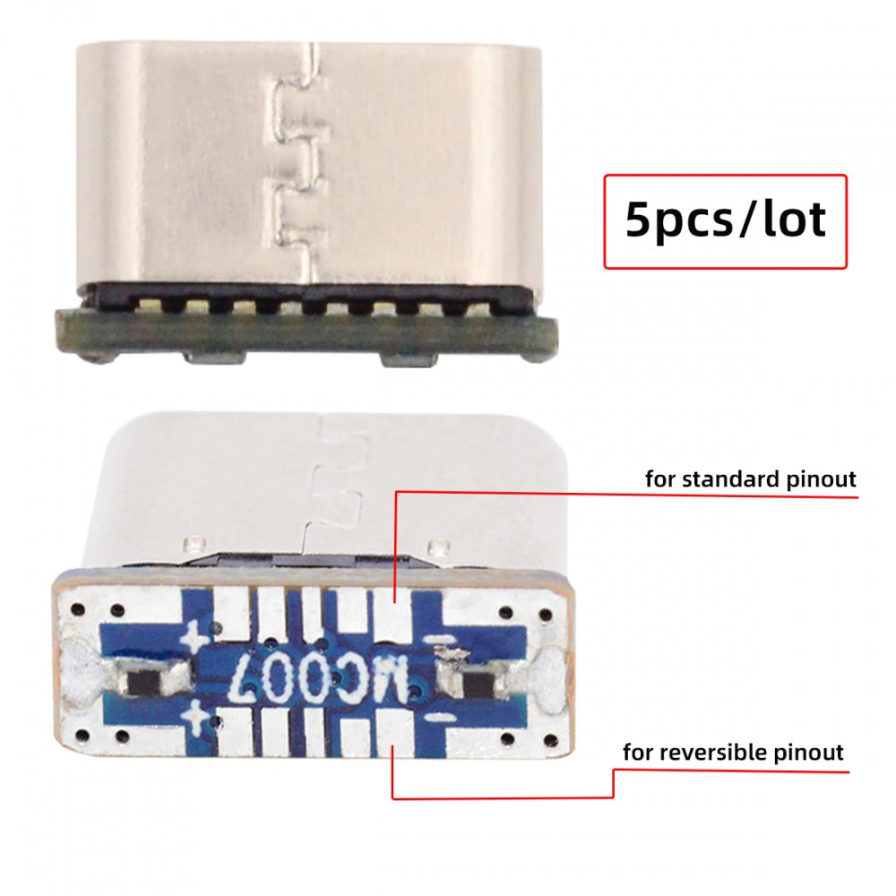 5pcs/lot DIY Solder Type-C Female Socket Connector Replace for Micro-USB 5Pin Female SMT Type DC 5V Power