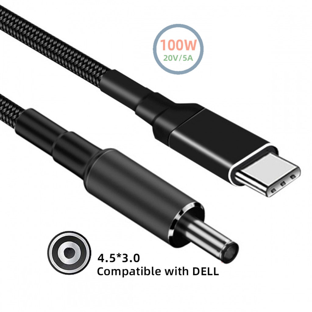 100W Type C USB-C Input to 20V DC 4.5*3.0mm Output Power 20V 5A 65W PD Charge Cable compatible with DELL-Laptop