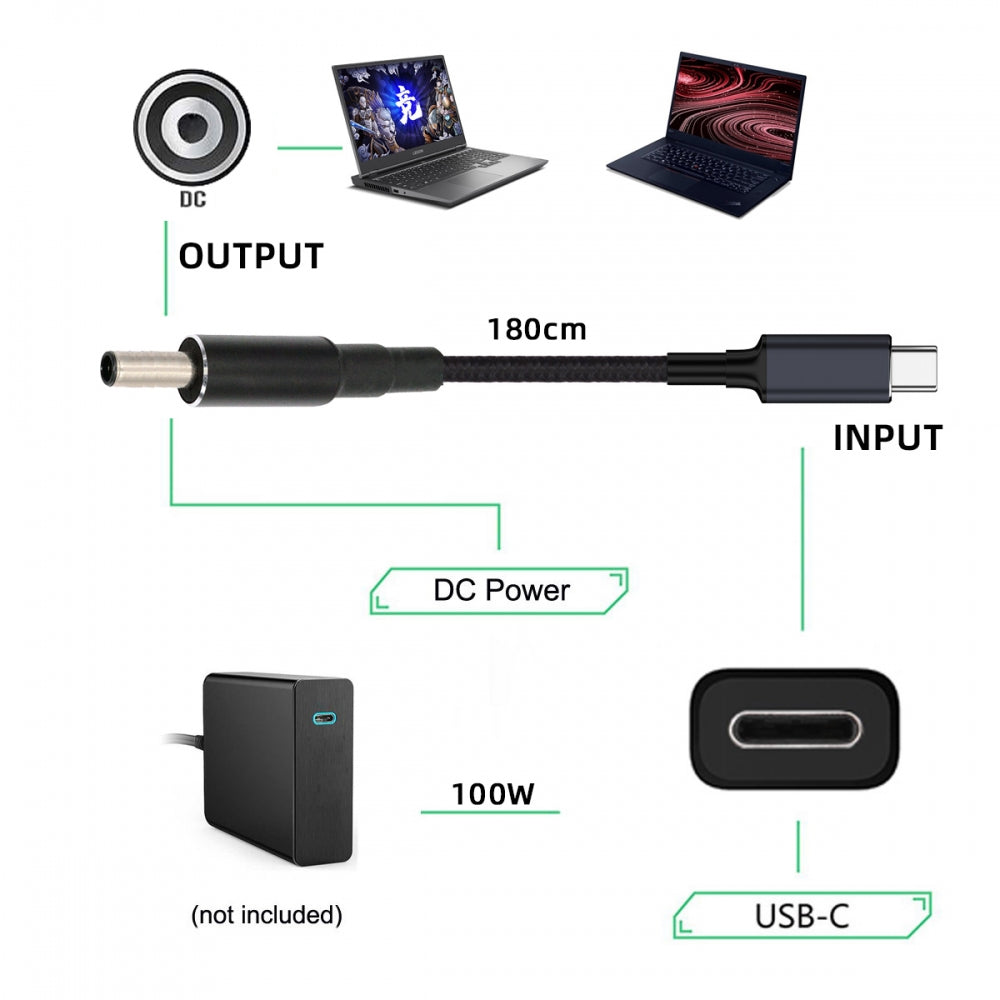 100W Type C USB-C Input to 20V DC 4.5*3.0mm Output Power 20V 5A 65W PD Charge Cable compatible with DELL-Laptop