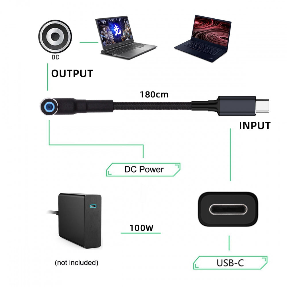 100W Type C USB-C Input to 20V DC 4.5*3.0mm Output Power 20V 5A 65W PD Charge Cable compatible with HP-Laptop