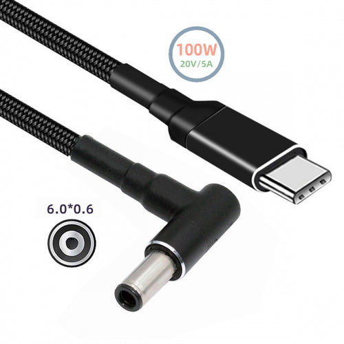 100W Type C USB-C Input to 20V DC 6.0*1.4*0.6mm Output Power 20V 5A 65W PD Charge Cable for Laptop
