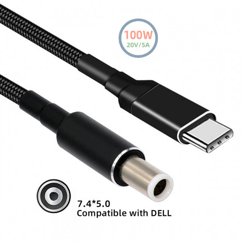 100W Type C USB-C Input to 20V DC 7.4*5.0mm Output Power 20V 5A 65W PD Charge Cable compatible with DELL-Laptop
