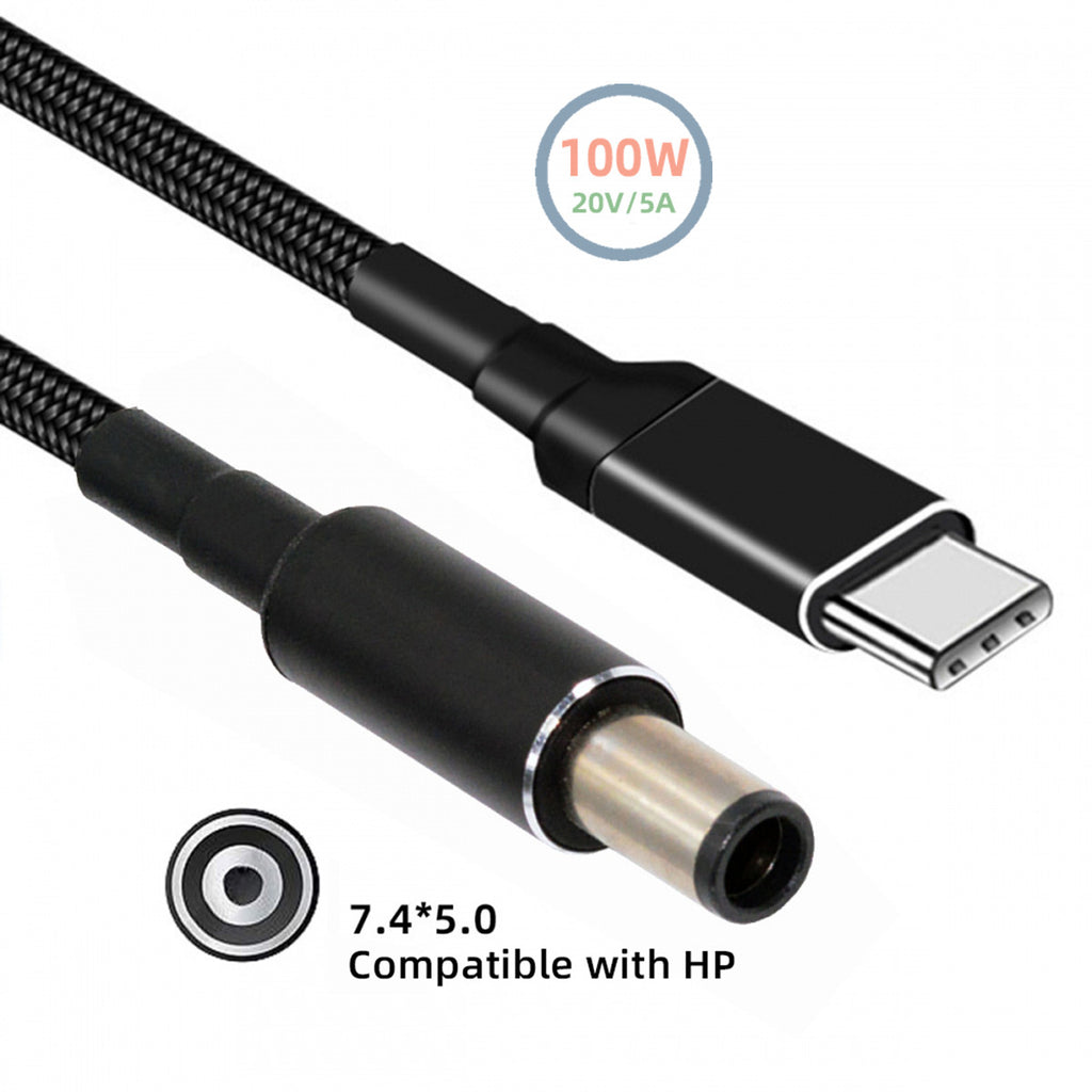 100W Type C USB-C Input to 20V DC 7.4*5.0mm Output Power 20V 5A 65W PD Charge Cable compatible with HP-Laptop