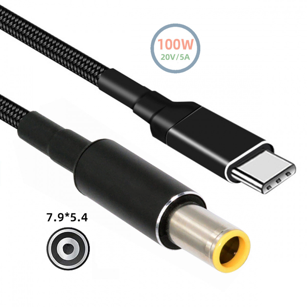 100W Type C USB-C Input to 20V DC 7.9*5.4mm Output Power 20V 5A 65W PD Charge Cable compatible with Laptop