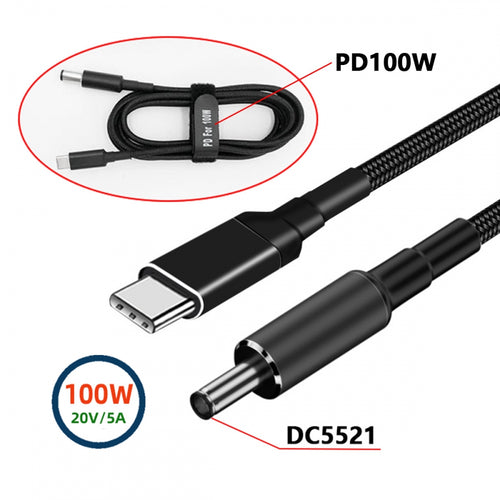 100W Type C USB-C Input to 20V DC 5.5*2.1mm Output Power 20V 5A 65W PD Charge Cable for Laptop