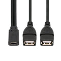 Type-C USB-C Female DC 5V to Dual USB 2.0 Standard Type-A Female Splitter Extension Charge Cable