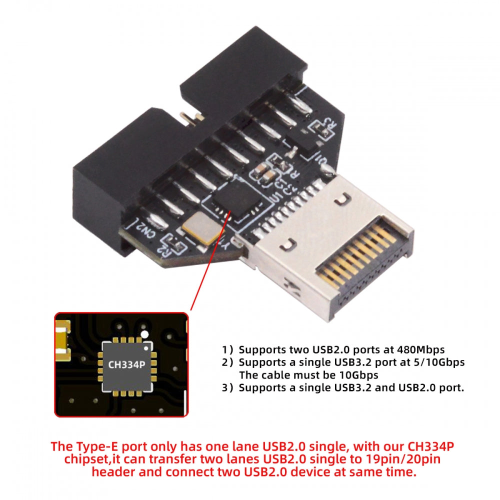 Type-E IDC Socket USB 3.1 Front Panel Header to USB 3.0 20Pin Header Extension Adapter with CH334P for Desktop Motherboard