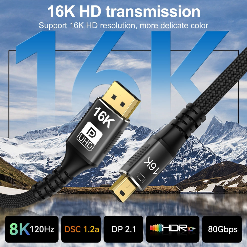 Mini DisplayPort 2.1 Mini-DP 2.0 to DP Cable 16K 60hz Cable Ultra-HD UHD DP 1.4 8K 120hz Compatible FreeSync G-Sync Gaming Monitor 4090 7900