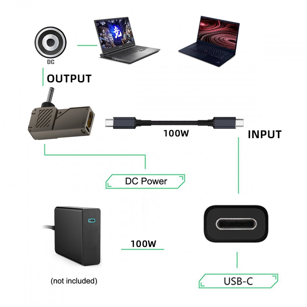 Type-C USB-C Input to DC 3.5x1.35mm Jack Smart LED Display 100W Output Power 20V 5A PD Charge 65W Adapter for Laptop