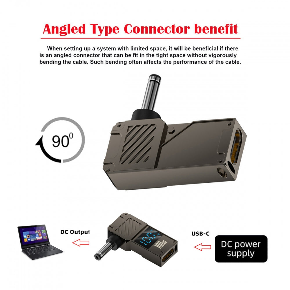 Type-C USB-C Input to DC 4.0x1.3mm Jack Smart LED Display 100W Output Power 20V 5A PD Charge 65W Adapter for Laptop