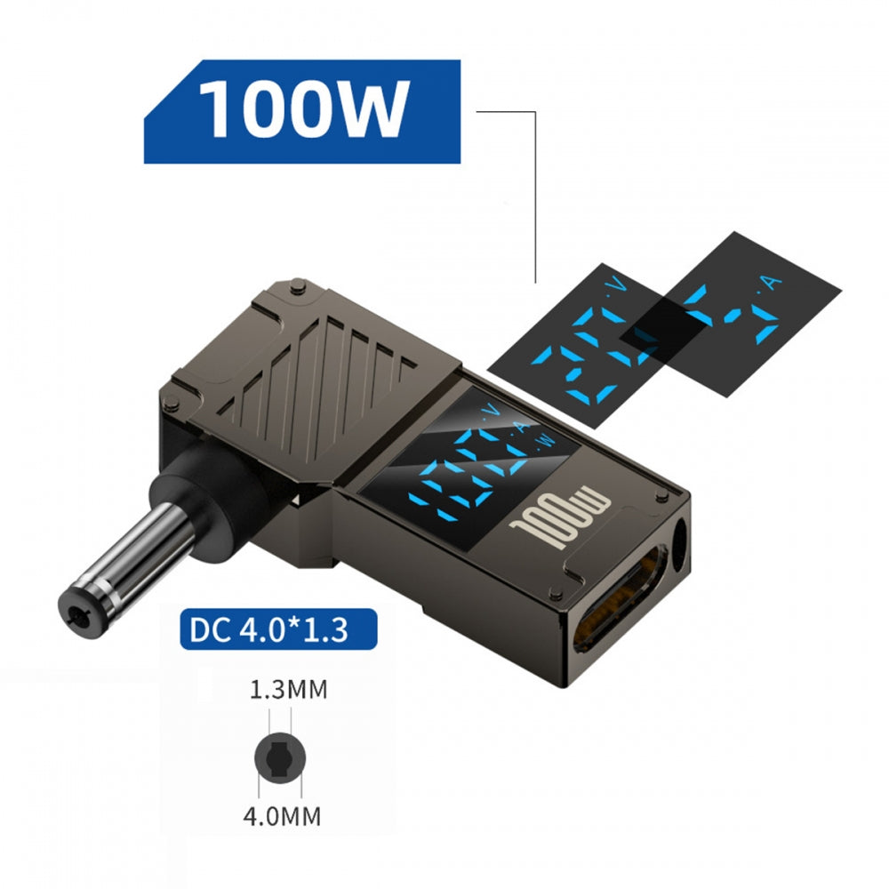 Type-C USB-C Input to DC 4.0x1.3mm Jack Smart LED Display 100W Output Power 20V 5A PD Charge 65W Adapter for Laptop