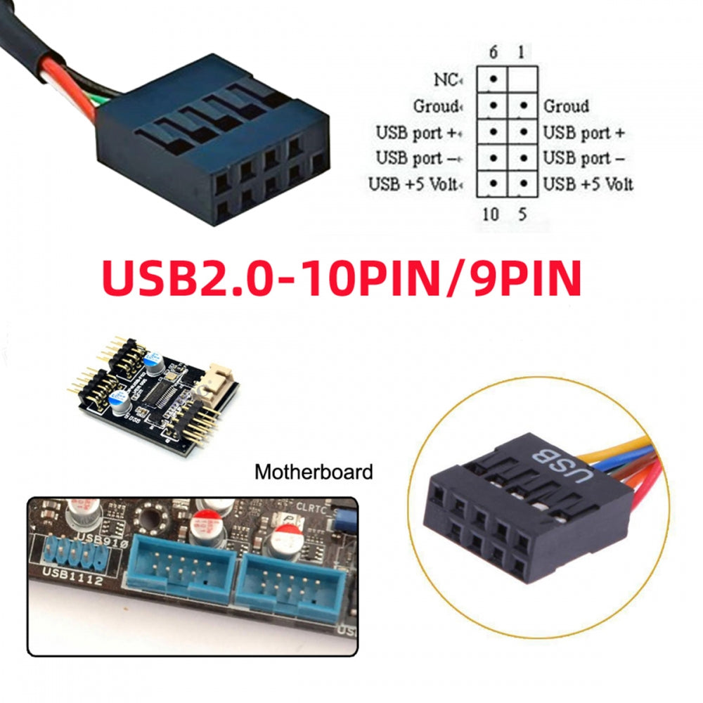 Single USB 3.1 Front Panel Socket Key-A Type-E to USB 2.0 9Pin 10Pin Mainboard Header Male Extension Cable