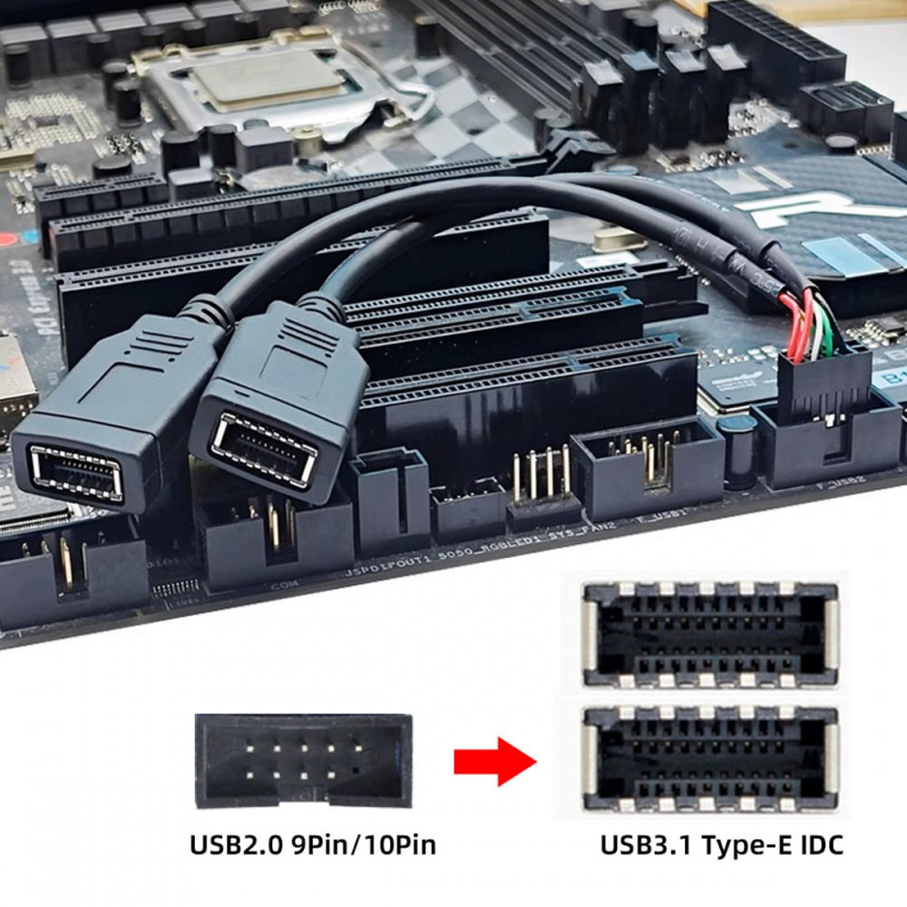 Dual Port USB 3.1 Front Panel Socket Key-A Type-E to USB 2.0 9Pin 10Pin Mainboard Header Male Extension Cable
