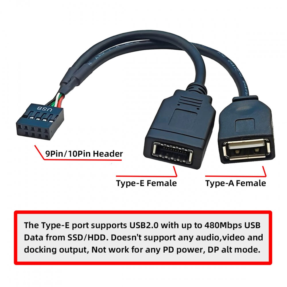 Dual Port Type-A & USB 3.1 Front Panel Socket Key-A Type-E to USB 2.0 9Pin 10Pin Mainboard Header Male Extension Cable