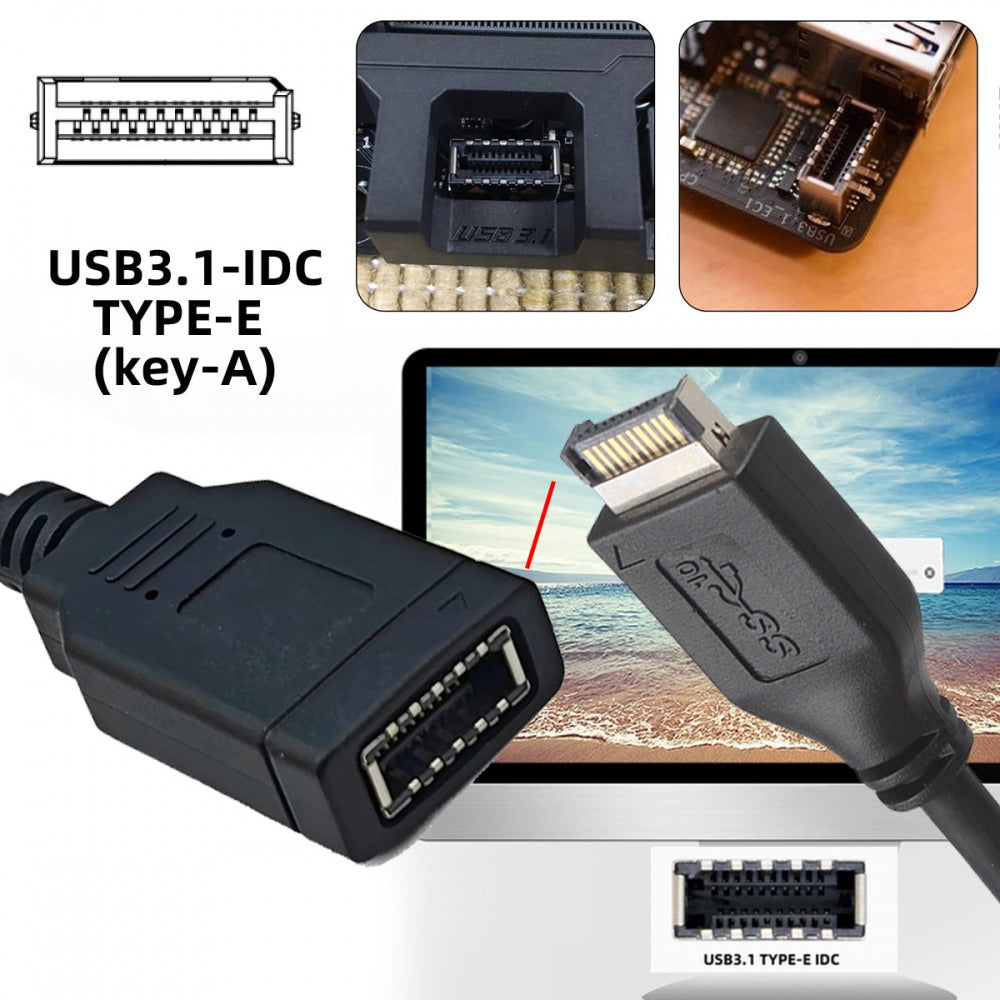 Single USB 3.1 Front Panel Socket Key-A Type-E to USB 2.0 Type-A Male Extension Cable