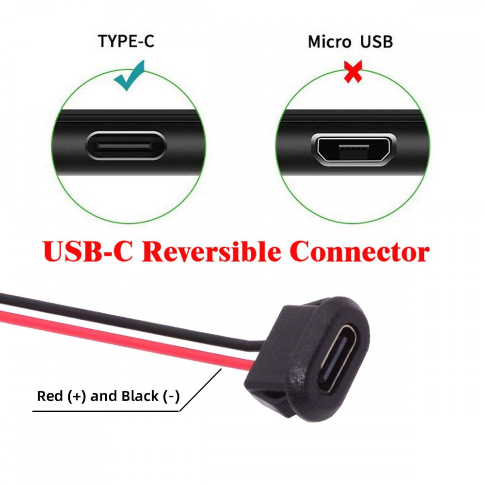 2pcs/set DIY OEM Type-C USB-C Female Socket to 2Pin Open Cable Latch Mount Type DC 5V Power