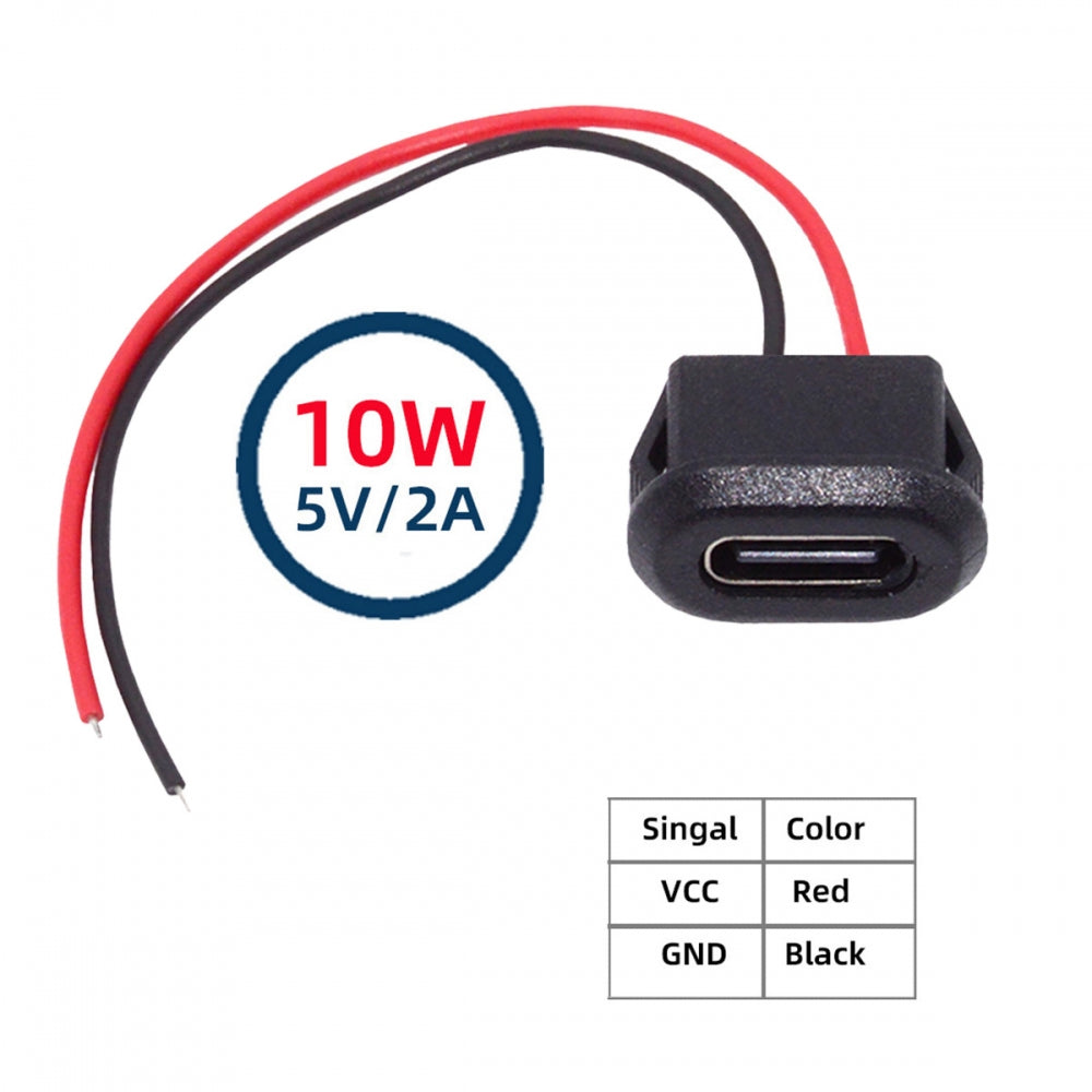 2pcs/set DIY OEM Type-C USB-C Female Socket to 2Pin Open Cable Latch Mount Type DC 5V Power