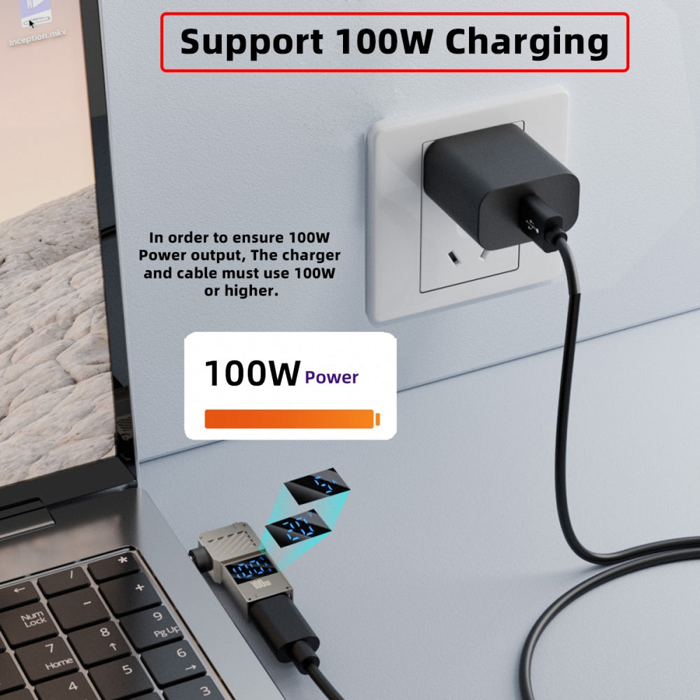 Type-C USB-C Input to DC 5.0x1.0mm Jack Smart LED Display 100W Output Power 20V 5A PD Charge 65W Adapter for Laptop