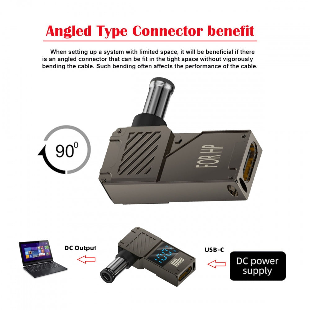 Type-C USB-C Input to DC 7.4x5.0mm Jack Smart LED Display 100W Output Power 20V 5A PD Charge 65W Adapter for Laptop