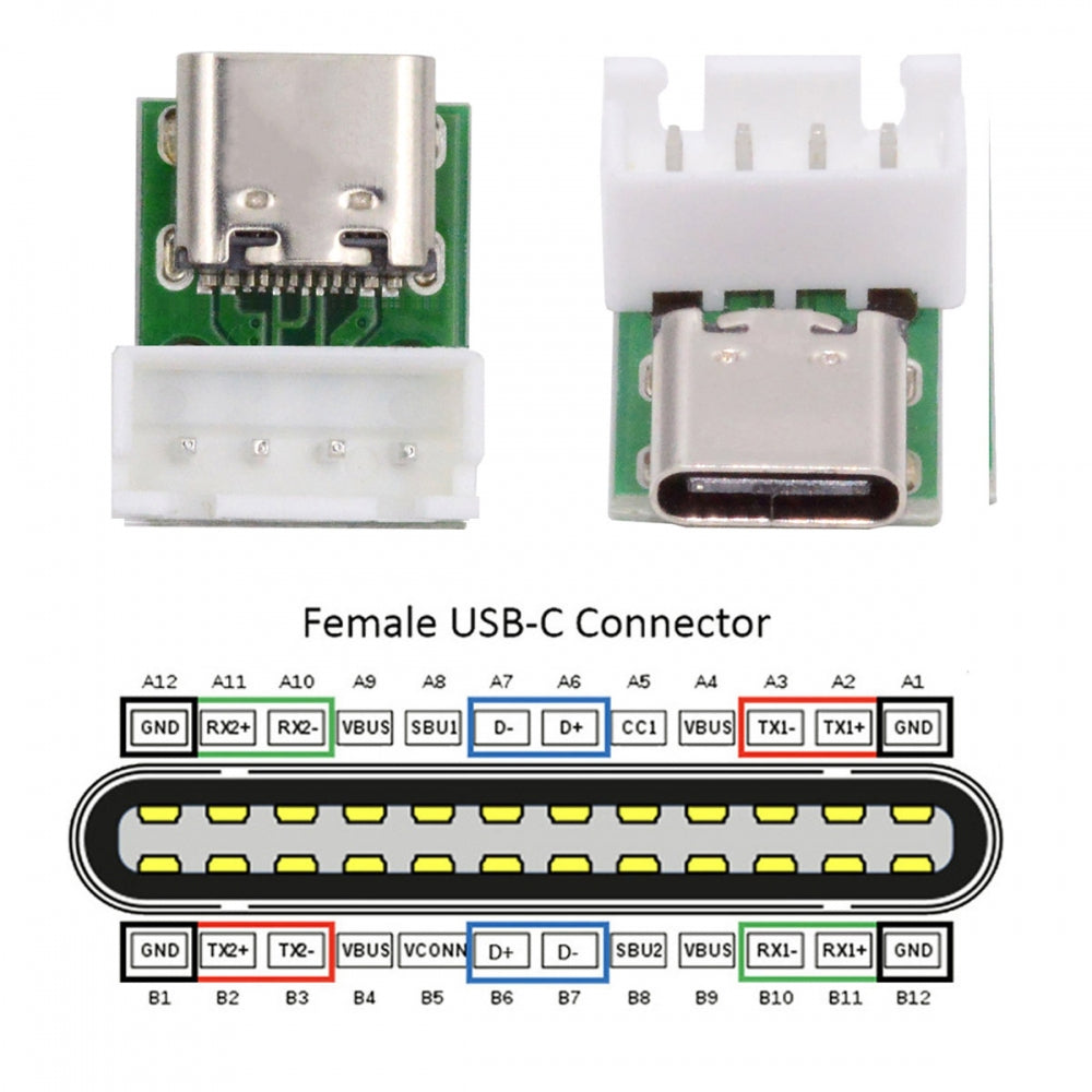 5pcs/set DIY OEM Type C Female Socket Connector to 4Pin Pitch=2.54mm Wafer Socket Vertical USB2.0 Pinout DC 5V Power