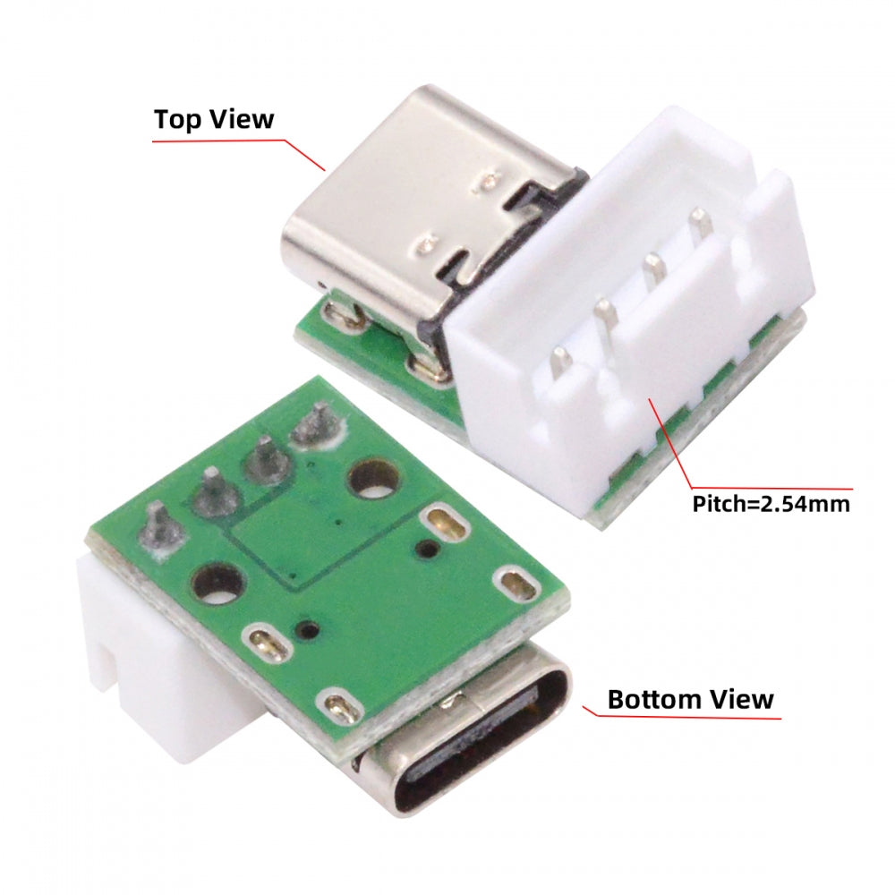 5pcs/set DIY OEM Type C Female Socket Connector to 4Pin Pitch=2.54mm Wafer Socket Vertical USB2.0 Pinout DC 5V Power