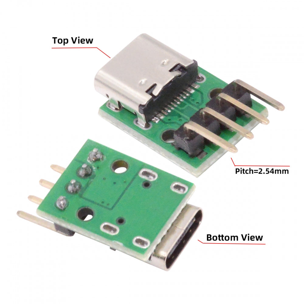 5pcs/set DIY OEM Type C Female Socket Connector to 4Pin Pitch=2.54mm Contact Header Horizontal USB2.0 Pinout DC 5V Power