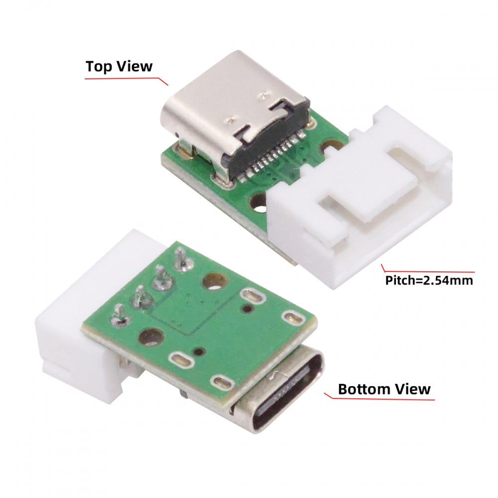5pcs/set DIY OEM Type C Female Socket Connector to 4Pin Pitch=2.54mm Wafer Socket Horizontal USB2.0 Pinout DC 5V Power
