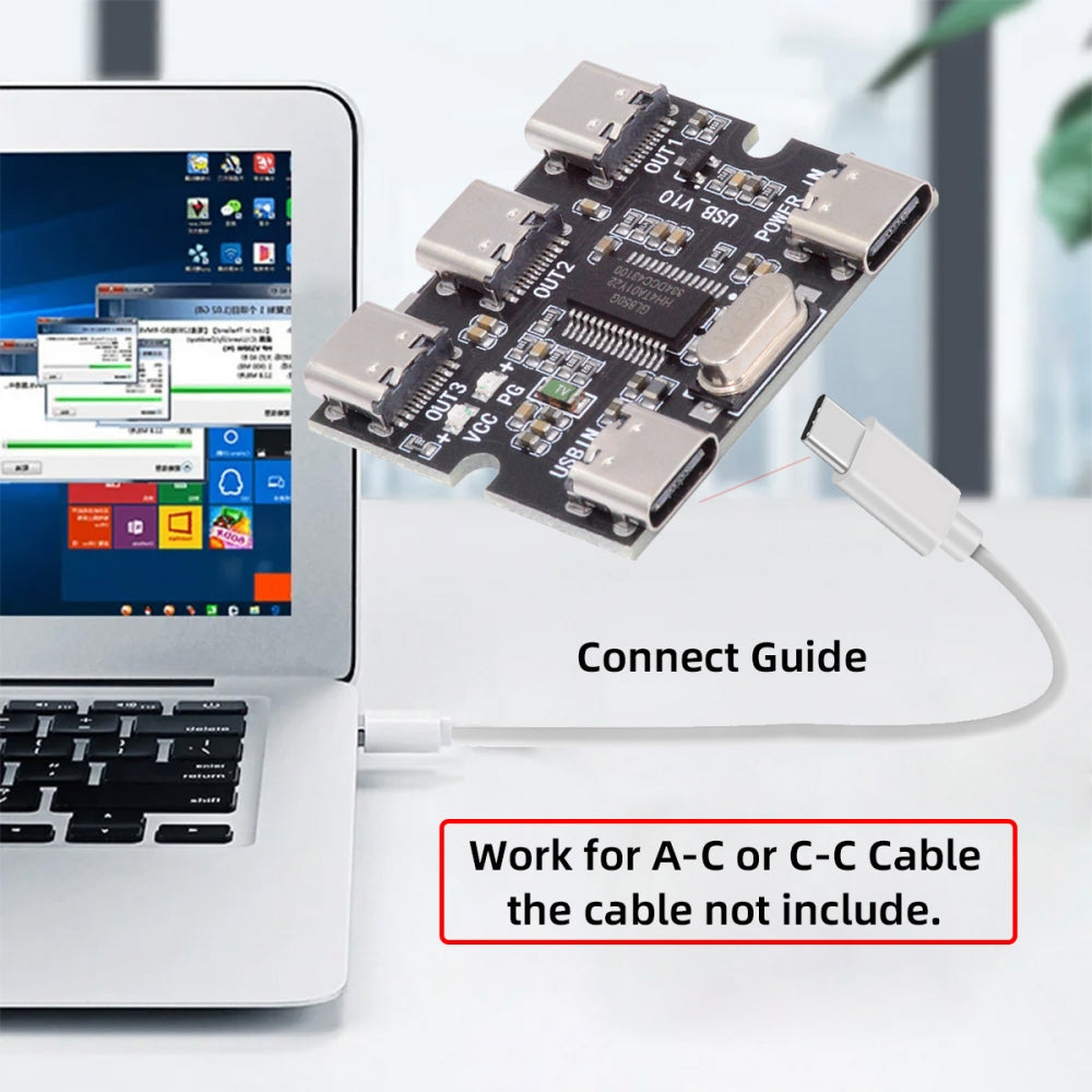 USB-C 2.0 1-to-3 Three Ports HUB PCBA PCs 3 Devices Type-C for Keyboard Mouse Scanner Printer