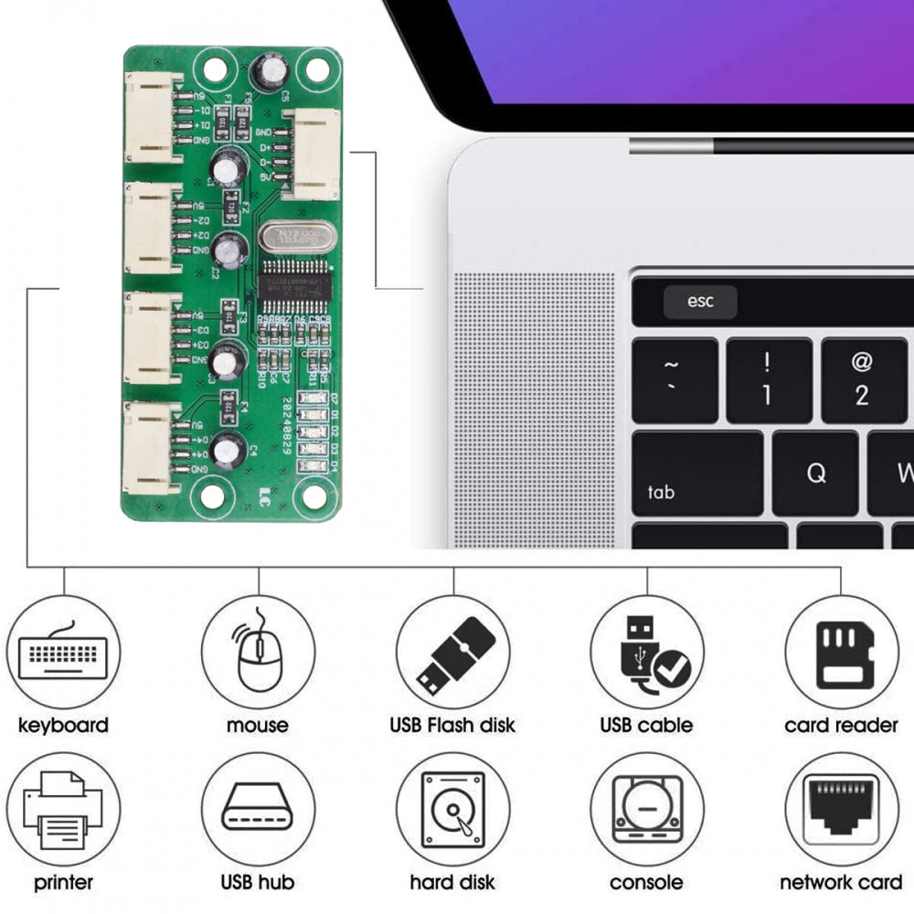USB 4Pin Pitch=2.0mm Wafer 1-to-4 Four Ports HUB PCBA PCs 4 Devices for Keyboard Mouse Scanner Printer