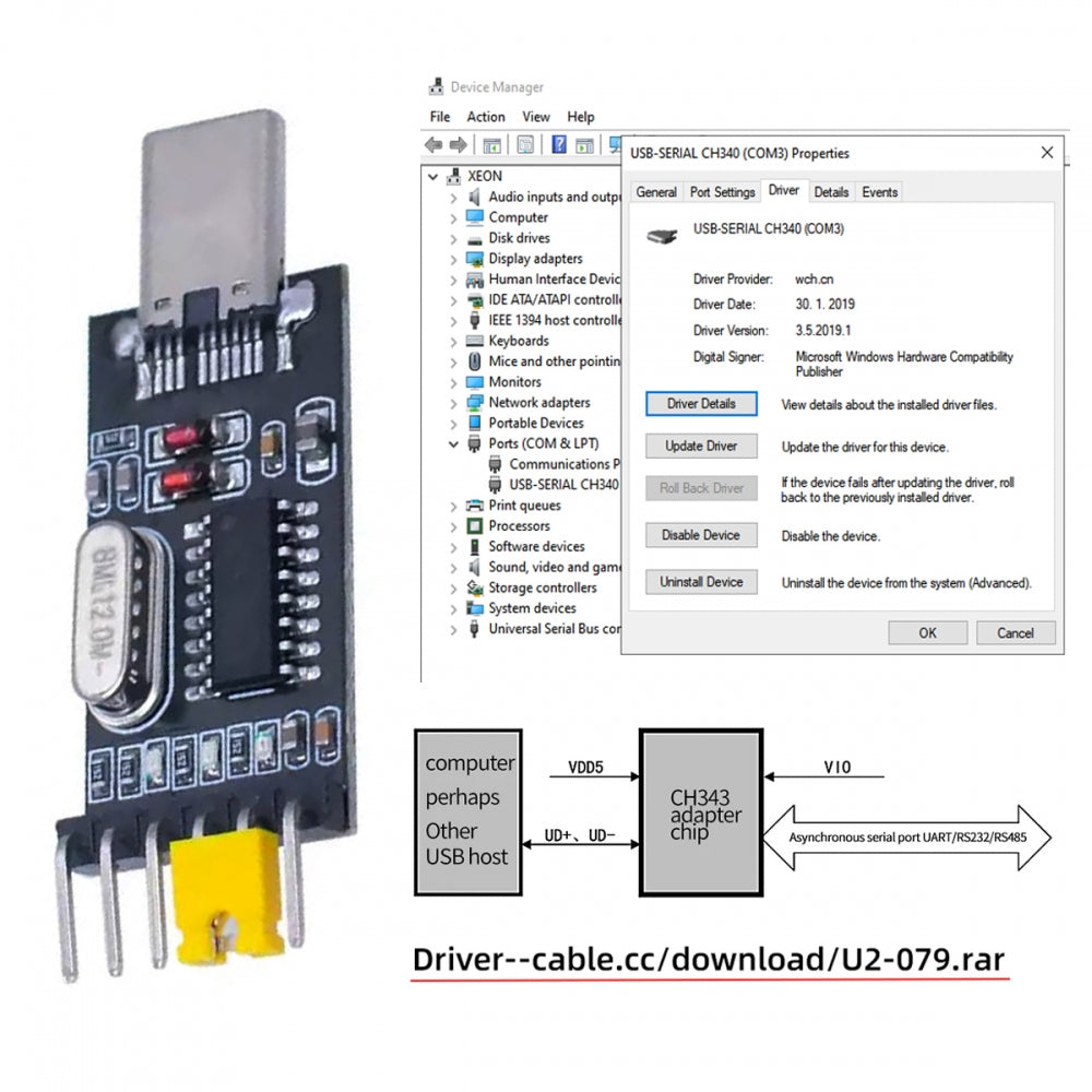 USB-C Type-C Male To TTL Converter UART STC Module Serial Programmer CH340G CH340 3.3V 5V Adapter Replace PL-2303