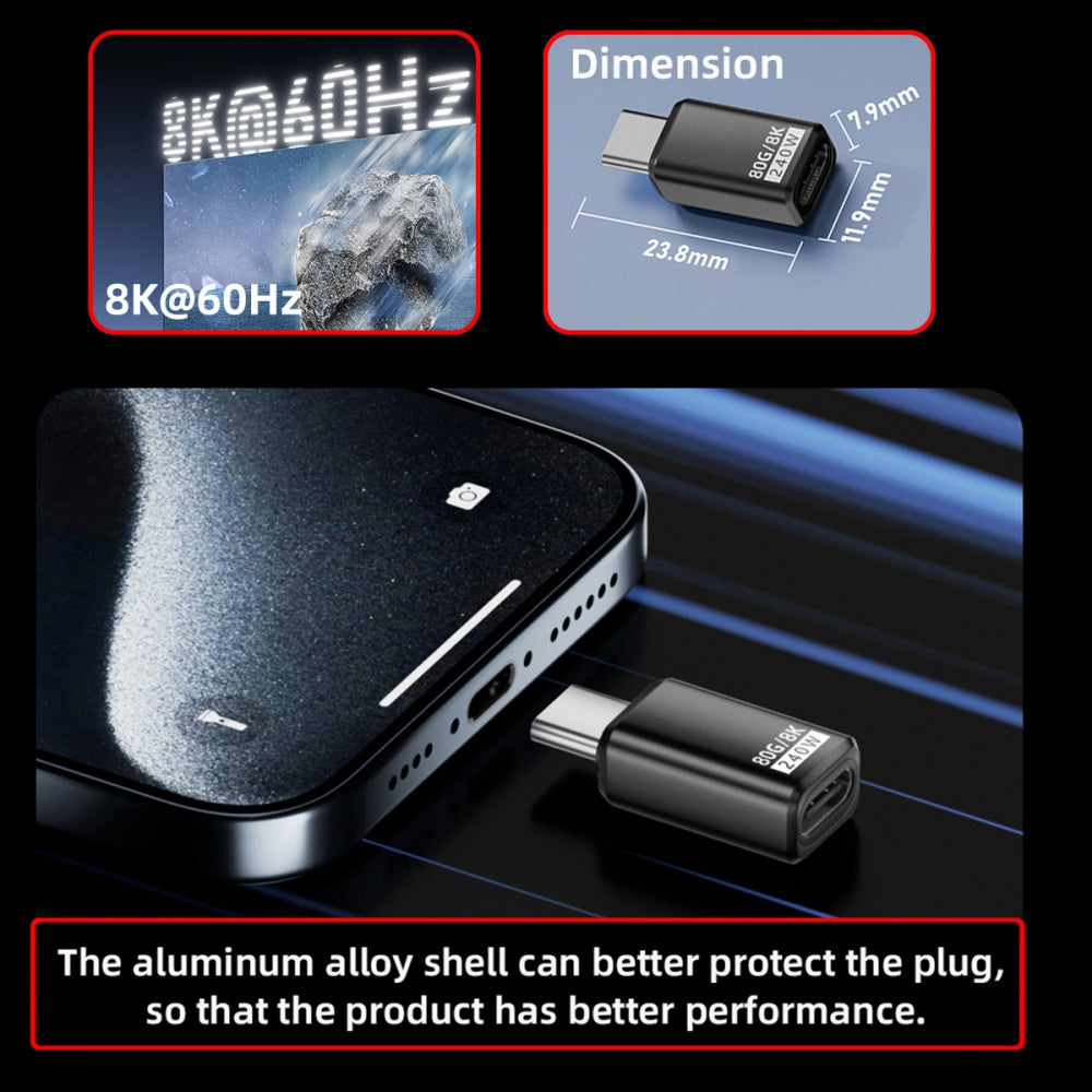 USB5.0 80Gbps Male to Female Extension Adapter with 240W 16K 8K 5K Compatible with USB4.0 Thunderbolt3/4/5