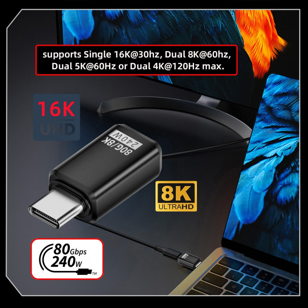 USB5.0 80Gbps Male to Female Extension Adapter with 240W 16K 8K 5K Compatible with USB4.0 Thunderbolt3/4/5