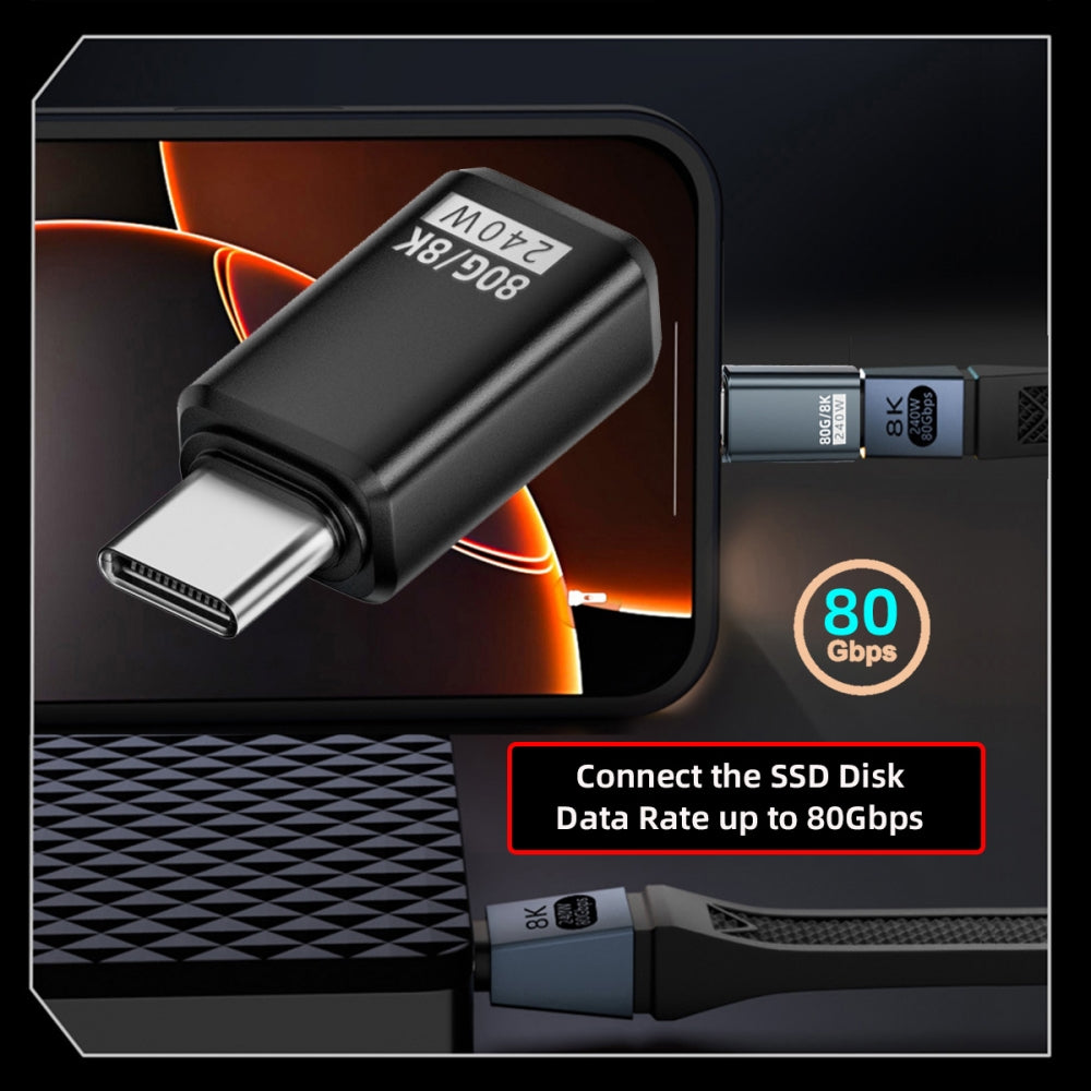 USB5.0 80Gbps Male to Female Extension Adapter with 240W 16K 8K 5K Compatible with USB4.0 Thunderbolt3/4/5