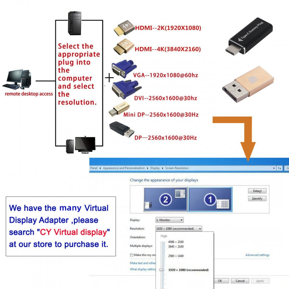 4K@60Hz DP Virtual Display Displayport Active Adapter Dummy Plug Headless Ghost Emulator 1080p@120Hz