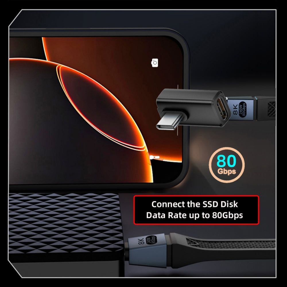 USB5.0 80Gbps Male to Female Extension Adapter  Low Profile Left Right Angled with 240W 16K 8K 5K Compatible with USB4.0 Thunderbolt3/4/5