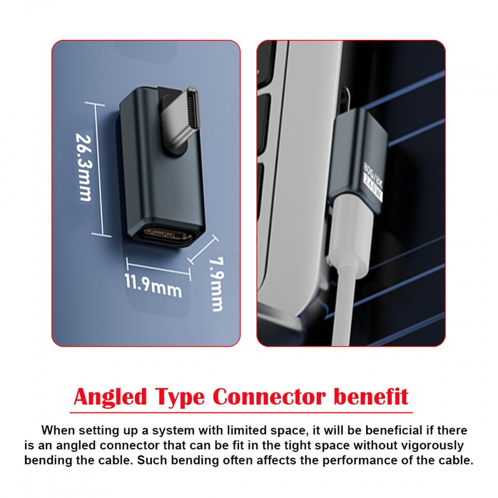 USB5.0 80Gbps Male to Female Extension Adapter  Low Profile Left Right Angled with 240W 16K 8K 5K Compatible with USB4.0 Thunderbolt3/4/5
